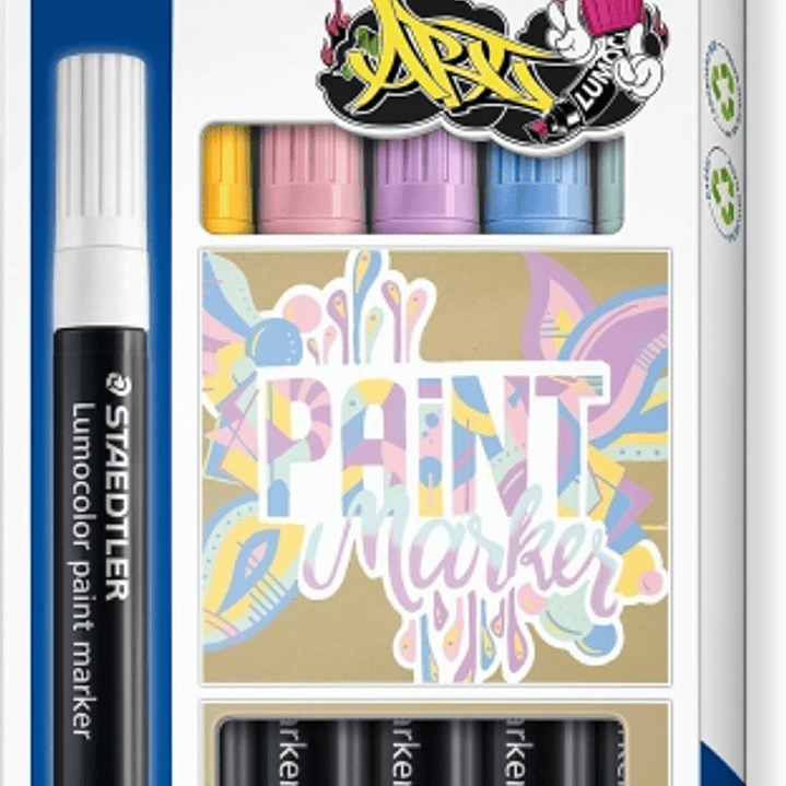 Staedtler Lumocolor 349 Pack con 6 Marcadores Acrilicos Permanentes - Trazo 2.4 mm aprox. - Tinta Base de Agua - Colores Pastel Surtidos 1
