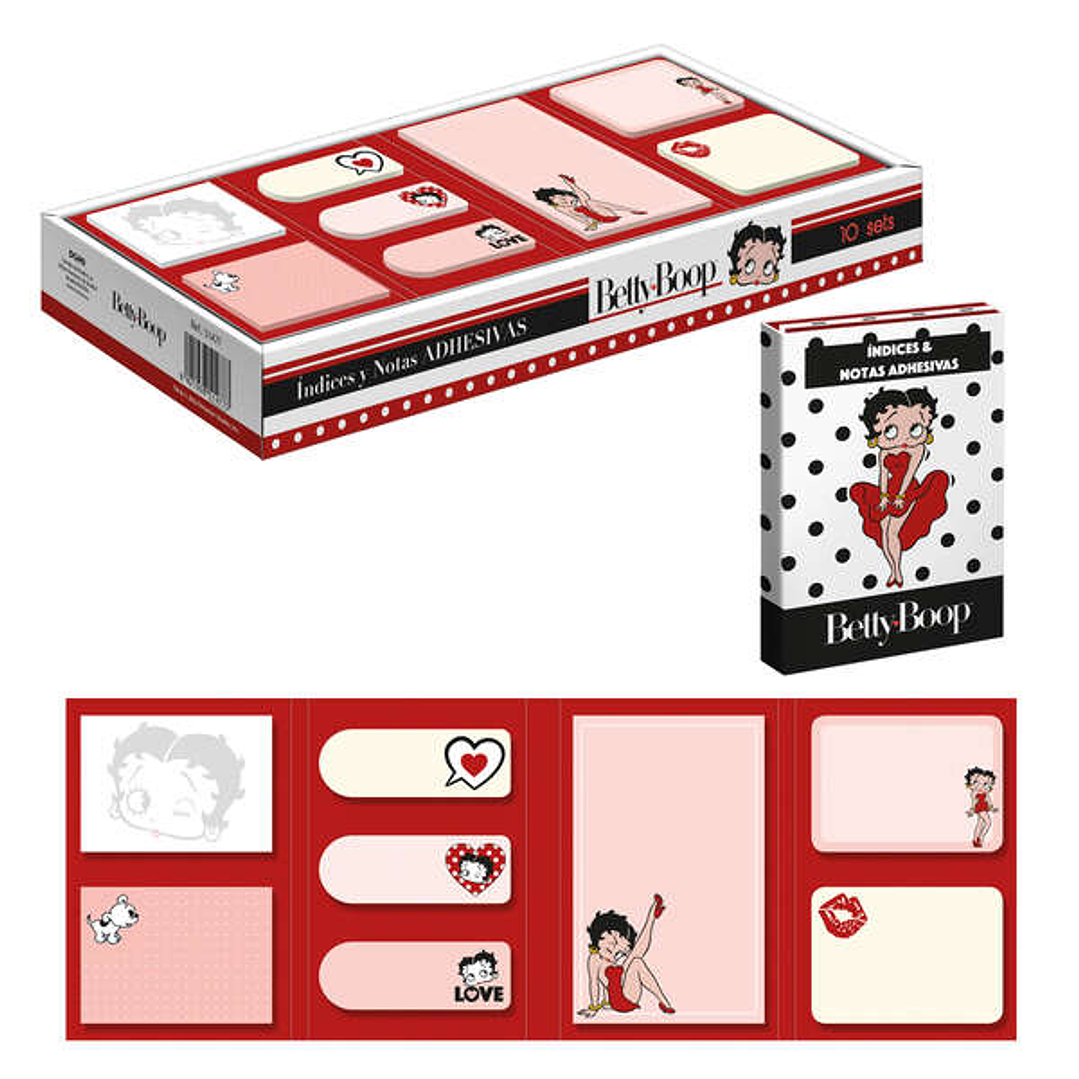 Dohe Expositor de Indices y Notas Adhesivas de Betty Boop - Set de 10 - Preimpresas a Todo Color - Potente Adhesivo - Ideal para Señalizaciones y Clas 1