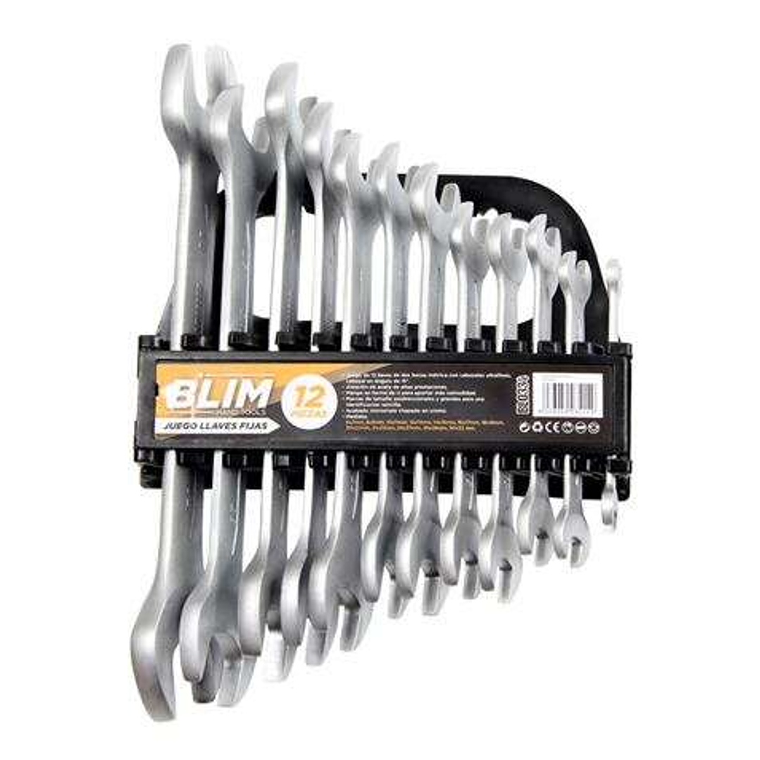 Blim Juego de 12 Llaves de Dos Bocas Metrica - Cabezales Ultrafinos - Cabezal en Angulo de 15° - Aleacion de Acero de Altas Prestaciones - Mango en Fo 1