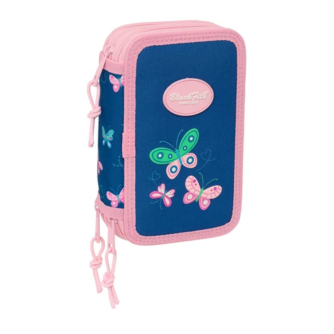 Safta Blackfit8 Mariposas Plumier de 3 Pisos - 37 Piezas - 1.3L - Goma - Lapiz - Boligrafos - Sacapuntas - Reglas - 16 Colores - 14 Rotuladores - 125x 1
