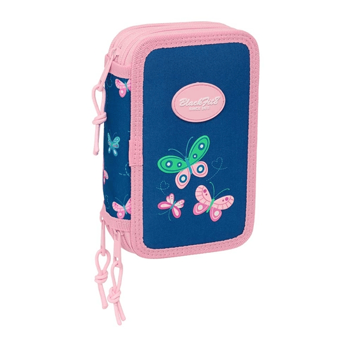 Safta Blackfit8 Mariposas Plumier de 3 Pisos - 37 Piezas - 1.3L - Goma - Lapiz - Boligrafos - Sacapuntas - Reglas - 16 Colores - 14 Rotuladores - 125x 1