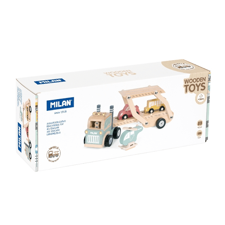 Milan Wheels On The Road Juguete Educativo de Madera - 4 Vehiculos - Promueve Imaginacion - Multicolor 1