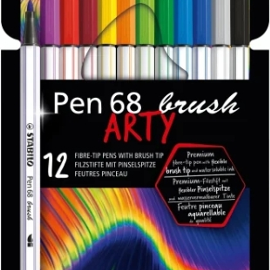 Stabilo Pen 68 Brush Arty Pack de 12 Rotuladores - Punta de Pincel - Tinta a Base de Agua - Colores Surtidos 1