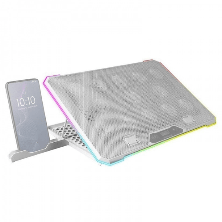 Mars Gaming MNBC13 Base de Refrigeracion Avanzada - 13 Ventiladores Ultrasilenciosos - Iluminacion RGB Personalizable - 2 Puertos USB - Color Blanco 1