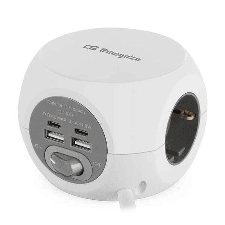 Orbegozo EN 4000 - Enchufe 7 en 1 con Tomas de Tierra y Conexiones USB-C - Compacto y Seguro - Ideal para Viajes - Cable de 1.5 Metros - Carga Multipl 1