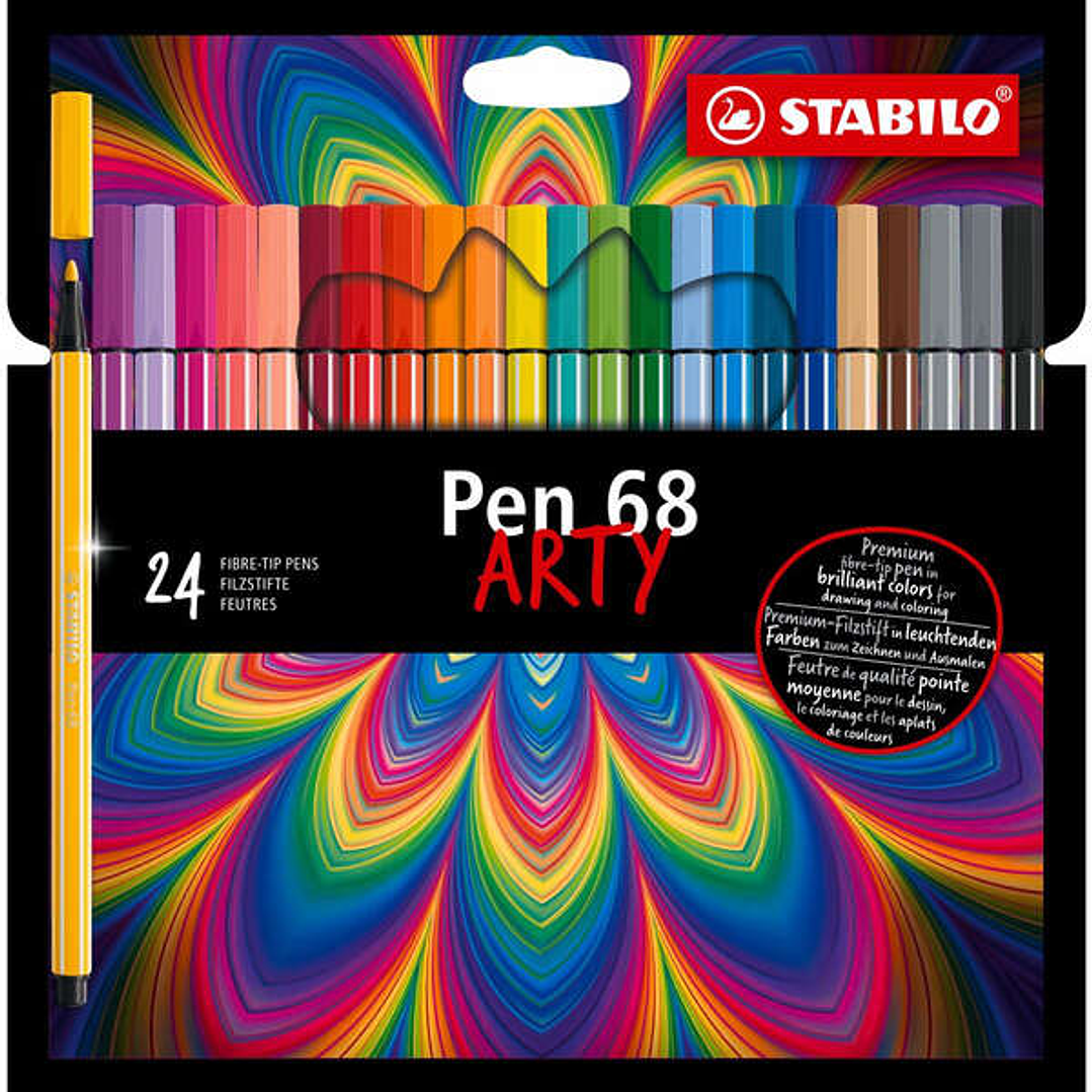 Stabilo Pen 68 Arty Pack de 24 Rotuladores - Punta de Fibra - Trazo de 1mm aprox. - Tinta a Base de Agua - Capuchon Ventilado - Colores Surtidos 1