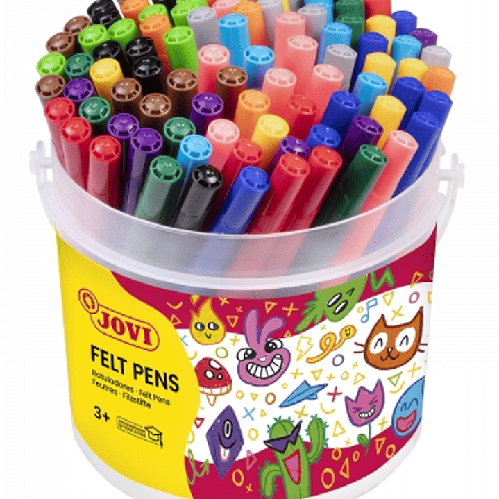 Jovi Felt Pens Bote de 96 Rotuladores - Amplia Variedad de Tonos - Tinta de Gran Fijacion - Punta Resistente - Capuchon Ventilado - Grip Triangular Er 1