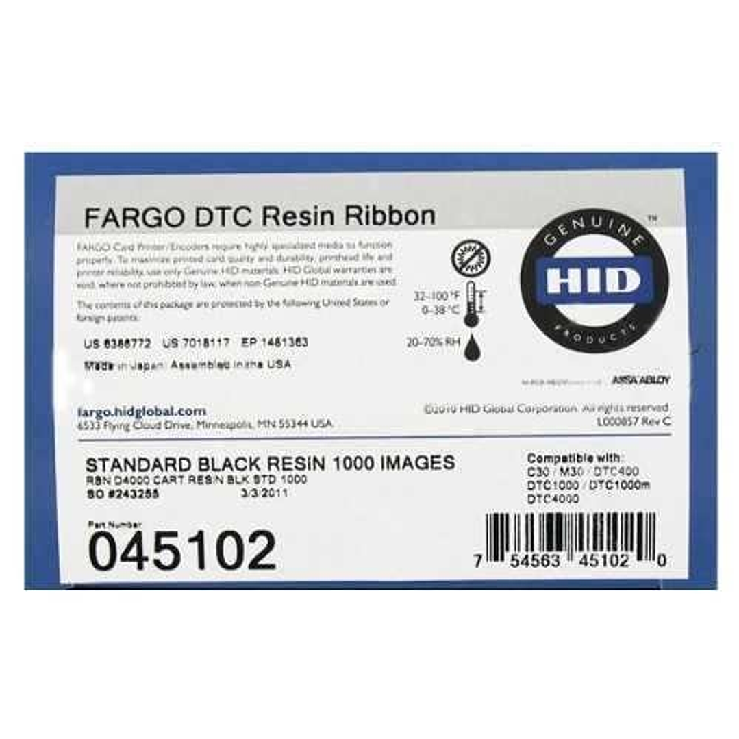 Fargo HID DTC1000 DTC1250 Cinta de Transferencia Termica Original Negro 1.000p + Rodillo de Limpieza - 045102 1