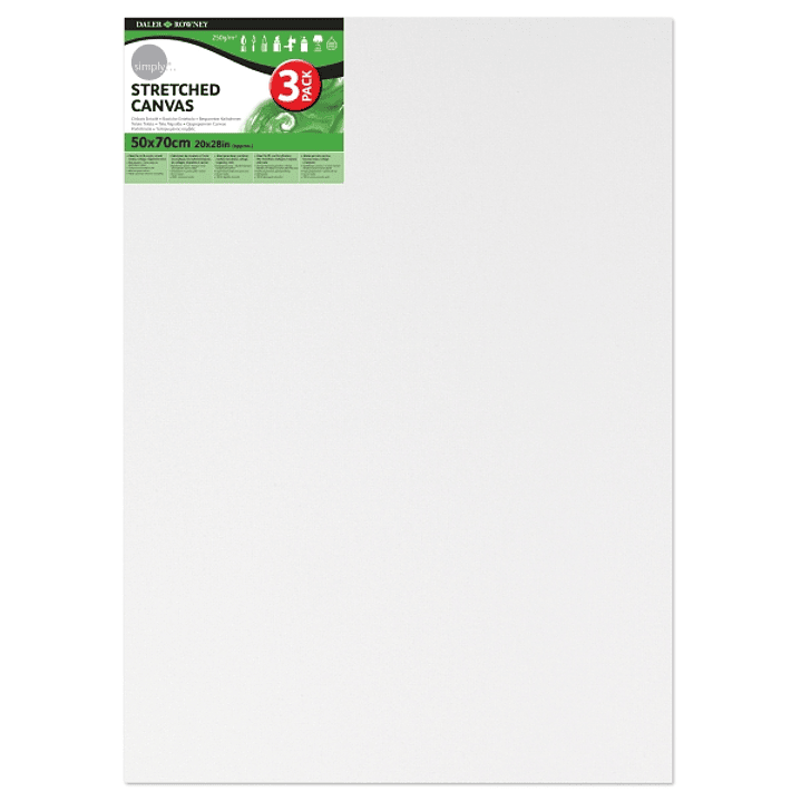Daler Rowney Simply Pack de 3 Bastidores Entelados- 50x70cm - Imprimacion Triple - Grano Medio - 100% Algodon sin Acido - 250g - Color Blanco 1
