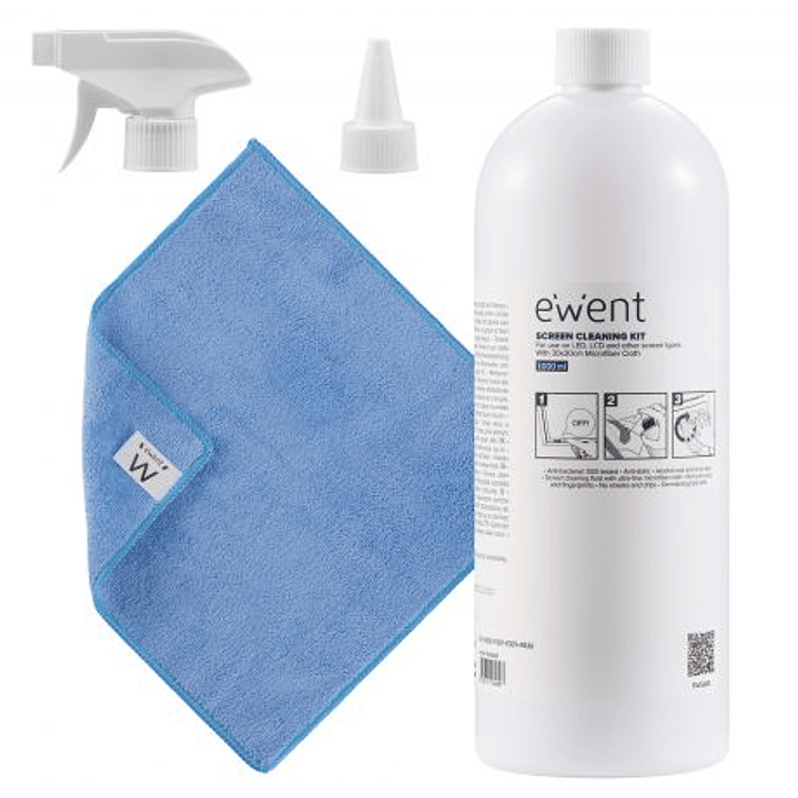 Ewent Kit Spray Limpiador Pantallas 1000ml + Paño Microfibra 1