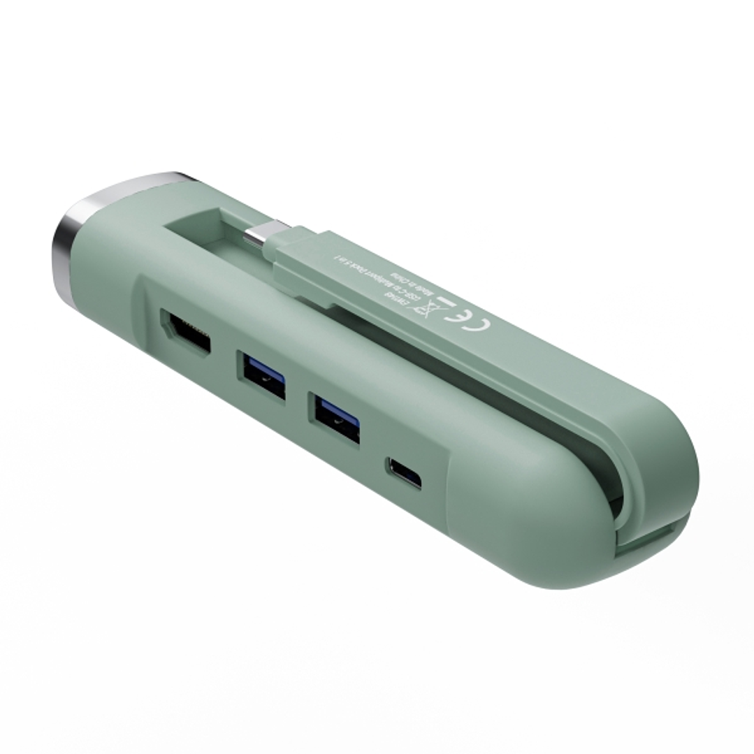 Ewent Hub USB-C 5 en 1 - 1x RJ45 - 1x HDMI 4K - 1x USB-C - 2x USB-A - hasta 1000Mbps - Color Verde Pastel 1