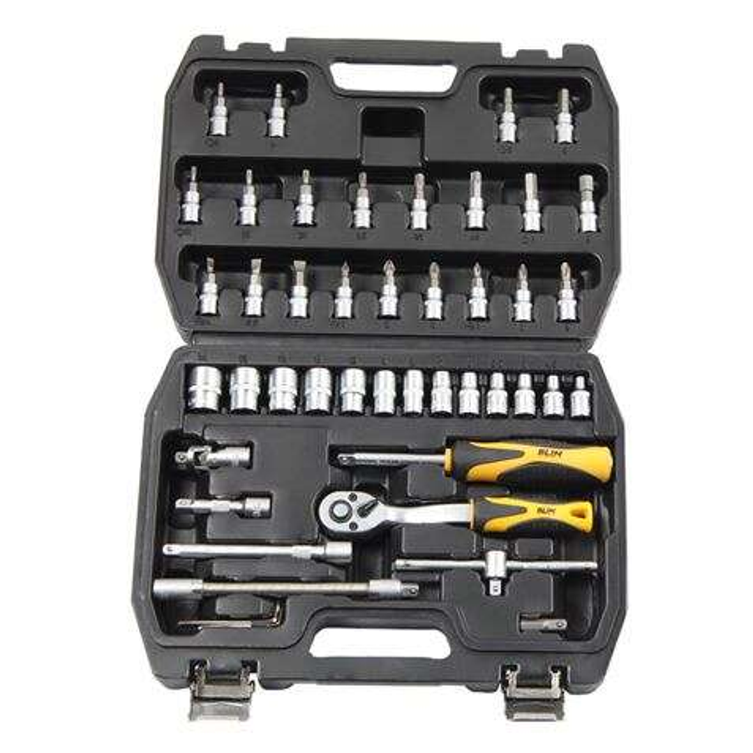 Blim Herramientas de 1/4 - Juego de Vasos y Accesorios - 13 Vasos: 4, 45, 5, 55, 6, 7, 8, 9, 10, 11, 12, 13, 14mm - Chicharra de 72 Dientes - Barras d 1