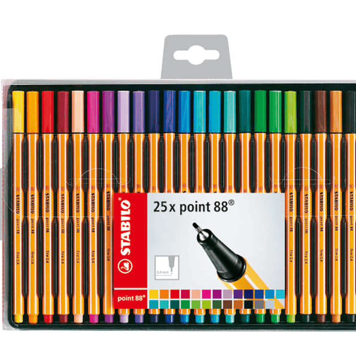 Stabilo Point 88 Pack de 25 Rotuladores de Punta Fina de Fibra - Trazo de 0.4 mm - Tinta con Base de Agua - Colores Surtidos 1