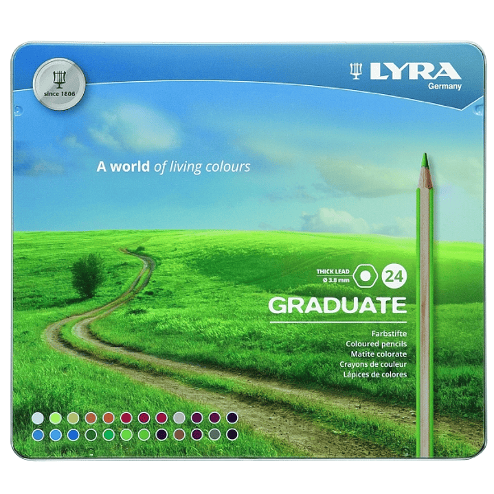 Lyra Graduate Pack de 24 Lapices de Colores - Hexagonal - Estuche de Metal - Color Negro 1