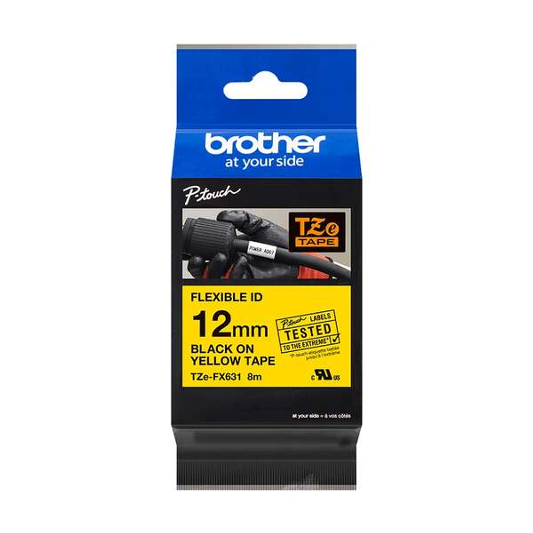 Brother TZeFX631 Cinta Laminada Flexible Original de Etiquetas - Texto negro sobre fondo amarillo - Ancho 12mm x 8 metros 1