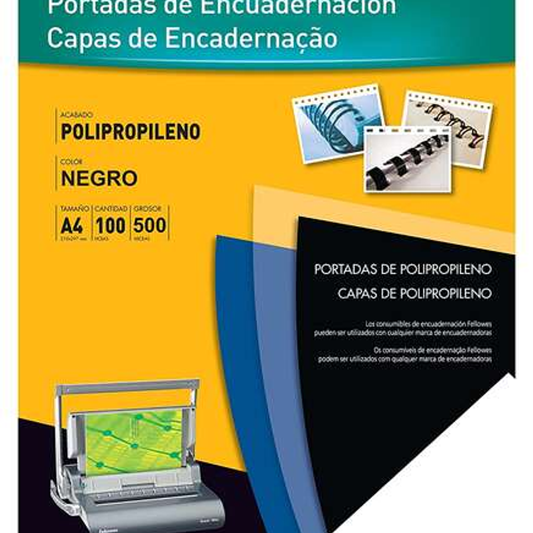 Fellowes Pack de 100 Portadas de Polipropileno A4 - 500 Micras - Acabado de Calidad - Color Negro 1