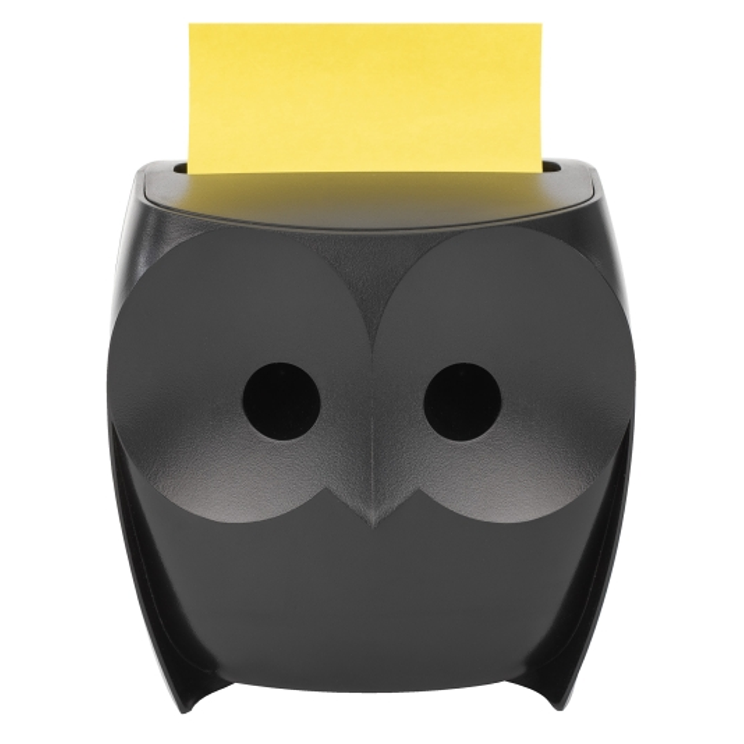 Post-It Super Sticky Dispensador con 2 Blocs de 45 Z-Notas - Forma de Buho - Forma - Color Negro 1