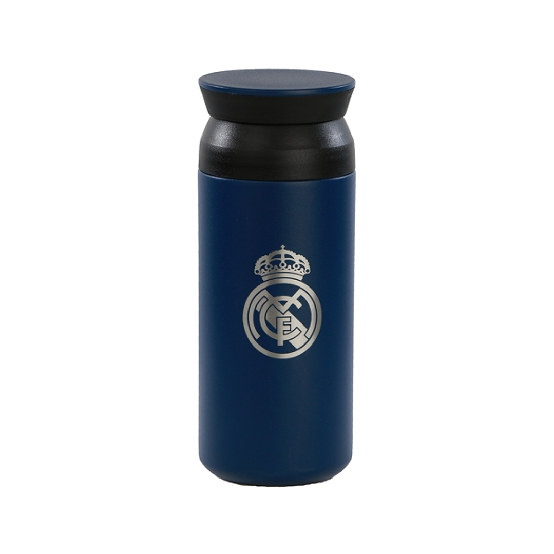 Safta Real Madrid Vaso de Acero Inoxidable 350mL - Doble Pared - Base de Silicona - Acero Inoxidable - Tapa - 12H Caliente / 24H Frio - 17.2x6.8x6.8cm 1