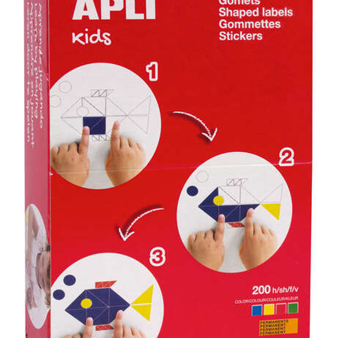 Apli Caja de 7.200 Gomets Cuadrados - Medidas 12x12mm, 17x17mm y 23x23mm - Adhesivo Permanente - Ideal para Escuelas Infantiles y Colegios - Colores S 1