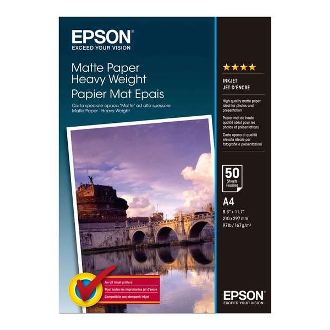Epson C13S041256 Papel Fotografico A4 167gr - Acabado Mate - 50 Hojas - para Impresoras de Tinta 1