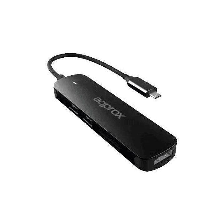 Approx 5 en 1 Hub USB-C con 2 Puertos USB 3.0, 1 Puerto HDMI 4K/30Hz y Lector SD/MicroSD - Velocidad de hasta 5Gbps - Carcasa de Aluminio 1