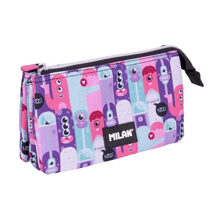 Milan Aliens 2 Estuche Portatodo - 5 Compartimentos - 22x12x4cm - Color Rosa 1