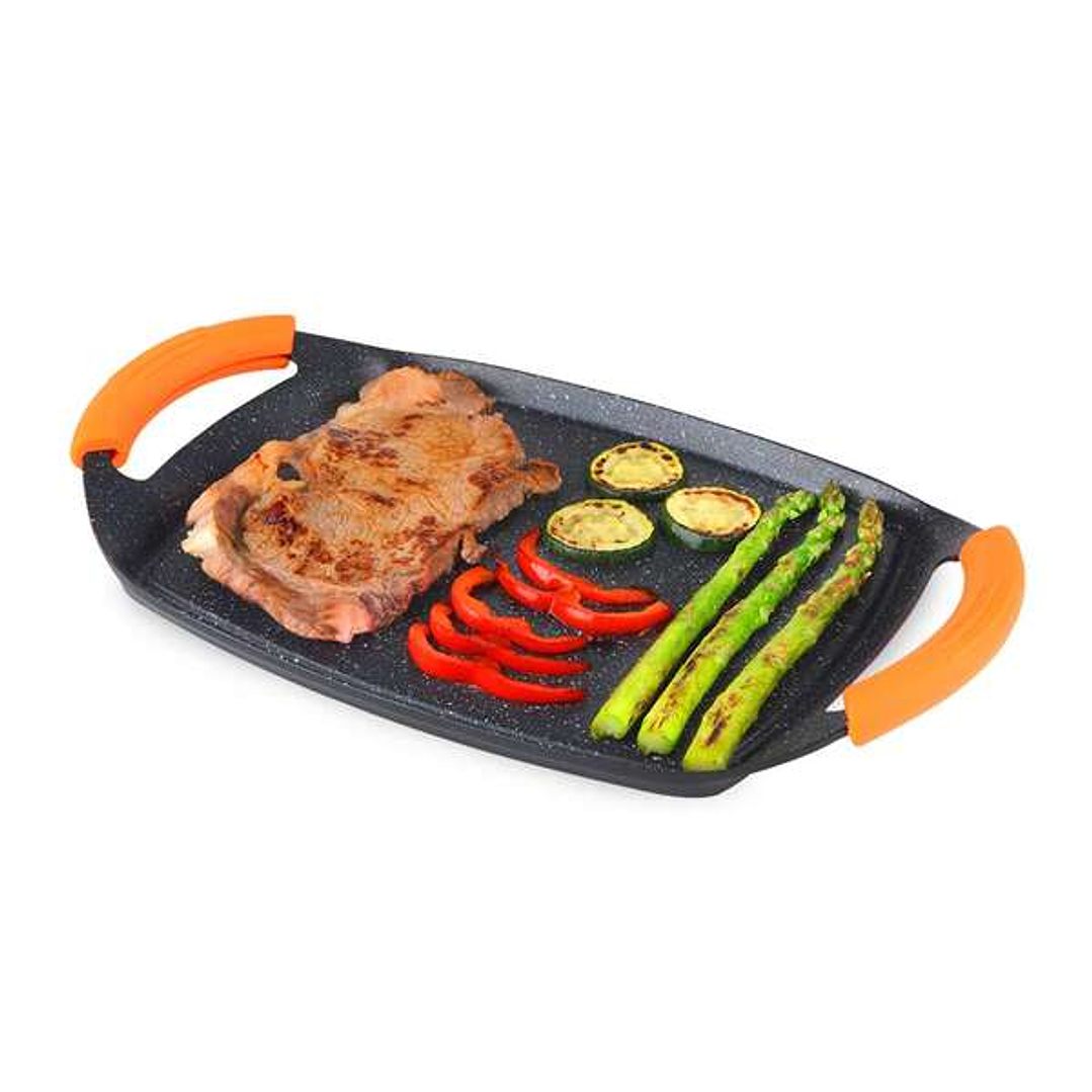 Orbegozo GDB 3600 Plancha Grill de Aluminio Fundido - Recubrimiento de Piedra Antiadherente - Asas de Goma Extraibles - Apto para Lavavajillas - Diseñ 1