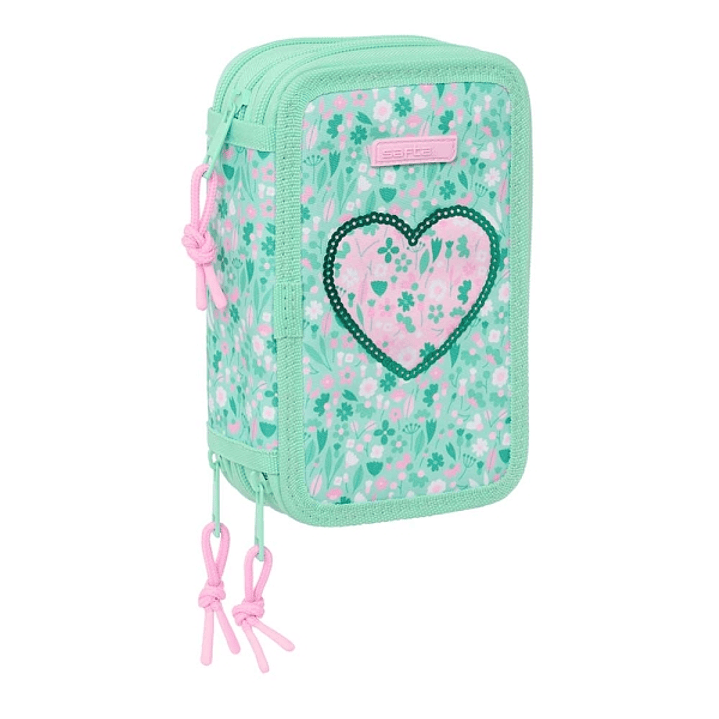 Safta Cuore Plumier de 3 Pisos - 37 Piezas - 1.3L - Goma - Lapiz - Boligrafos - Sacapuntas - Reglas - 16 Colores - 14 Rotuladores - 125x55x195mm - Col 1
