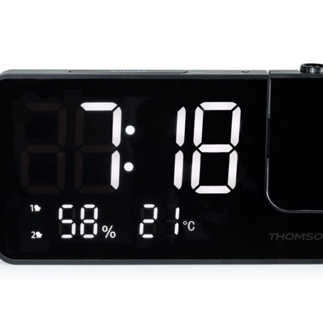 Thomson CP100T Radio Reloj Despertador - Proyeccion y Temperatura Interior - Alarma Dual - Color Negro 1