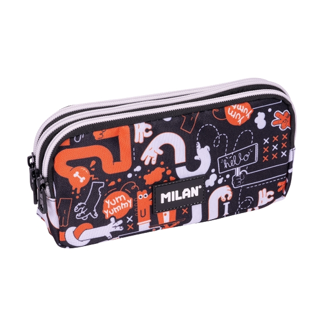 Milan Fingers Estuche Portatodo - Cremallera - 3 Compartimentos - 22x11x6.5cm - Color Naranja 1