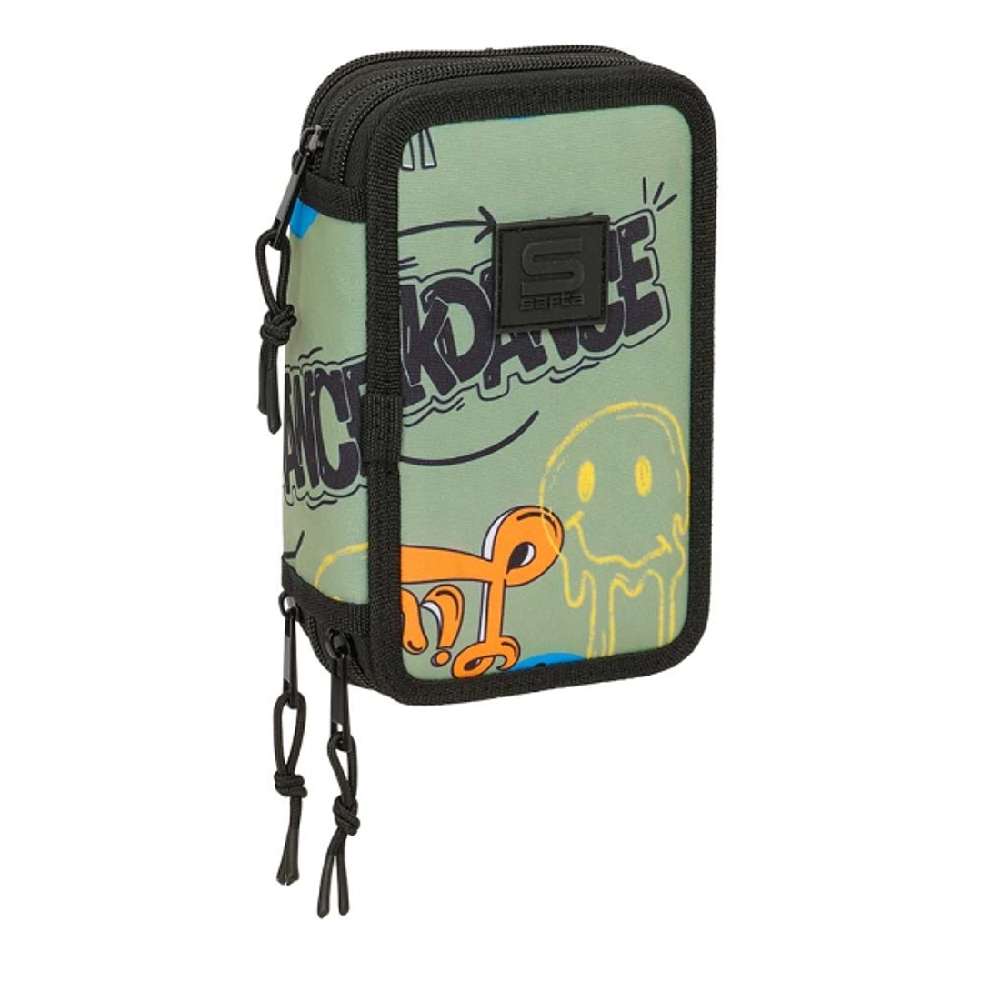 Safta Graffiti Zone Plumier de 3 Pisos - 37 Piezas - 1.3L - Goma - Lapiz - Boligrafos - Sacapuntas - Reglas - 16 Colores - 14 Rotuladores - 125x55x195 1