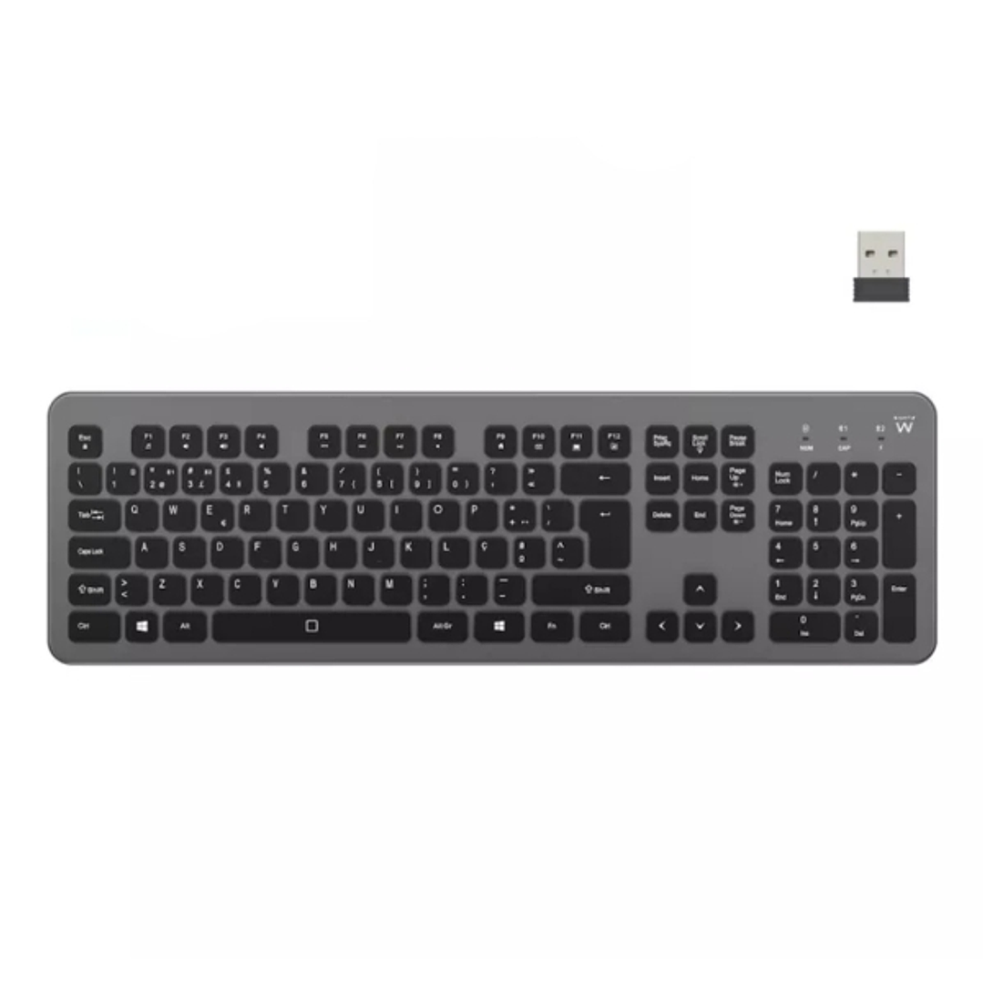 Ewent Teclado Inalambrico - Bateria de Litio Recargable de 300mAh - Disposicion Portuguesa QWERTY PT - Retroiluminacion - Teclas de Bajo Perfil y Sile 1