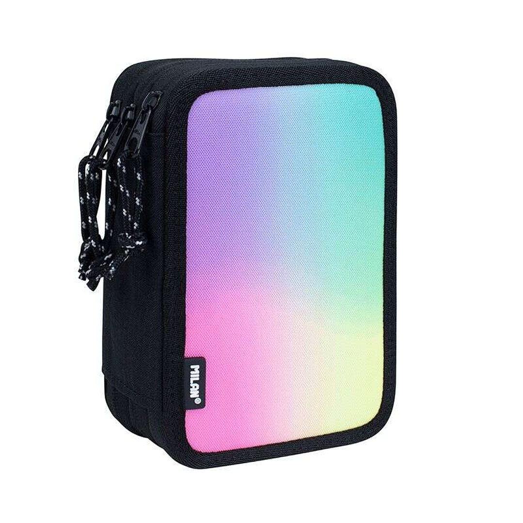 Milan Sunset Plumier de 3 Pisos con Goma de Borrar, Sacapuntas, Lapiz, 3 Boligrafos Capsule, Regla, 12 Lapices de Colores, 6 Lapices de Colores Metali 1