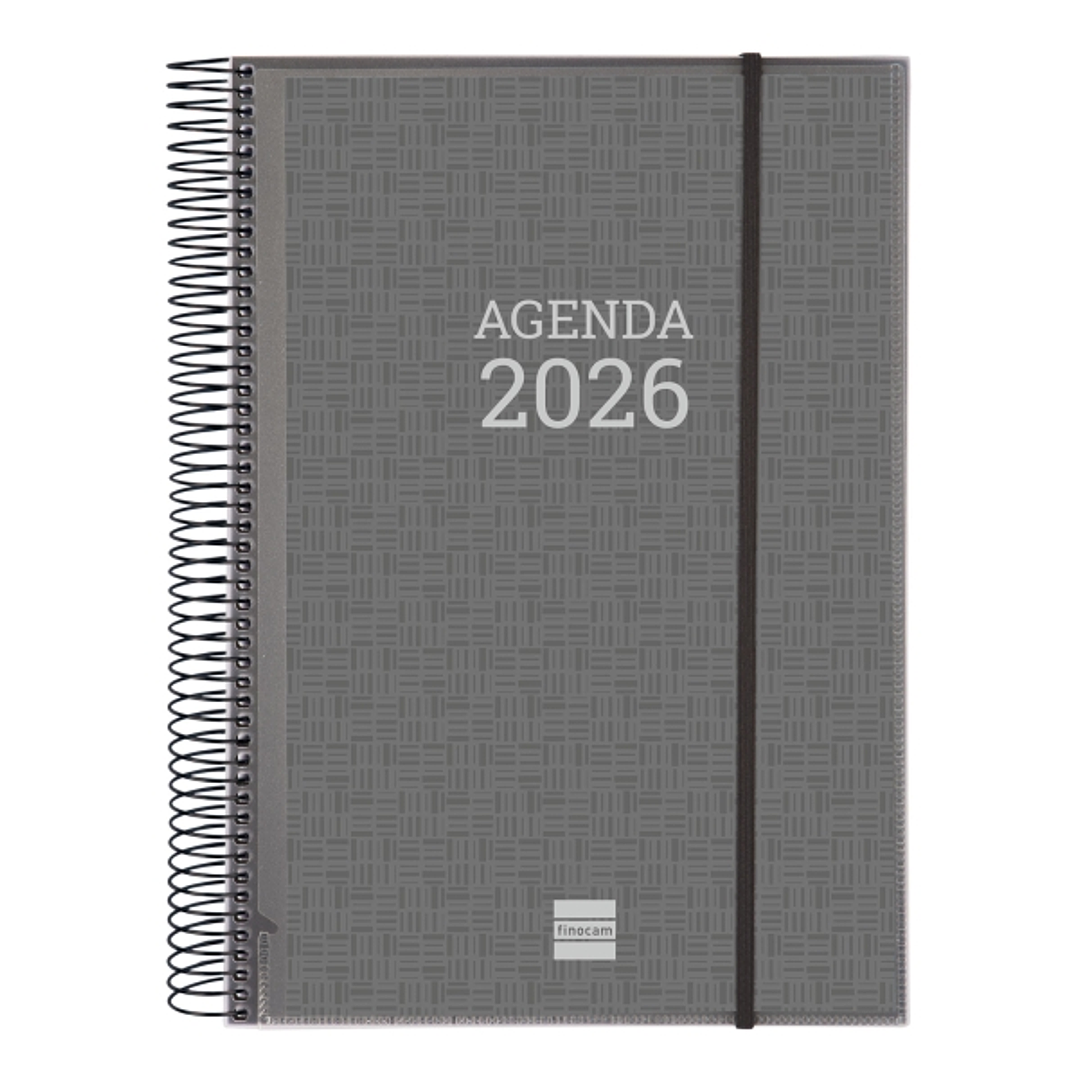 Finocam Basics Agenda - Anual 2026 - con Espiral - Personalizable - Formato E40 - 230x29x297mm - 1 Dia por Pagina - Color Gris 1