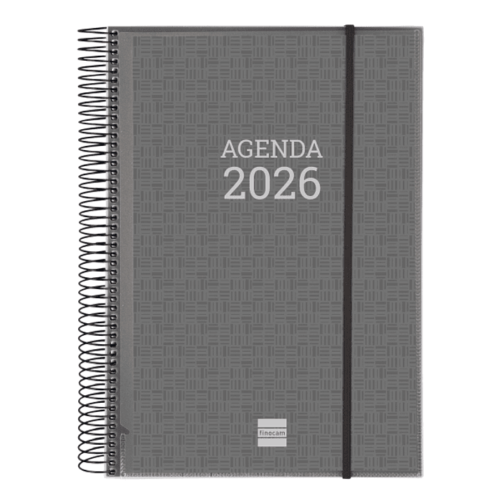Finocam Basics Agenda - Anual 2026 - con Espiral - Personalizable - Formato E40 - 230x29x297mm - 1 Dia por Pagina - Color Gris 1