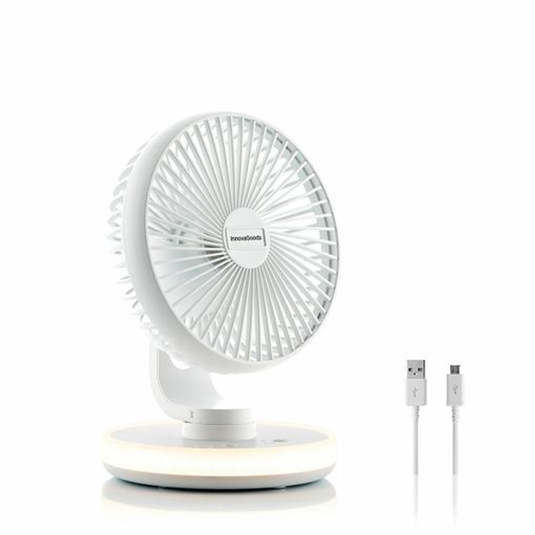 Innovagoods FanLed Ventilador de Escritorio Recargable - Autonomia hasta 11h - 40dB - 4 Velocidades - Bateria 4000mAh - Luz LED - Recargable - Antides 1