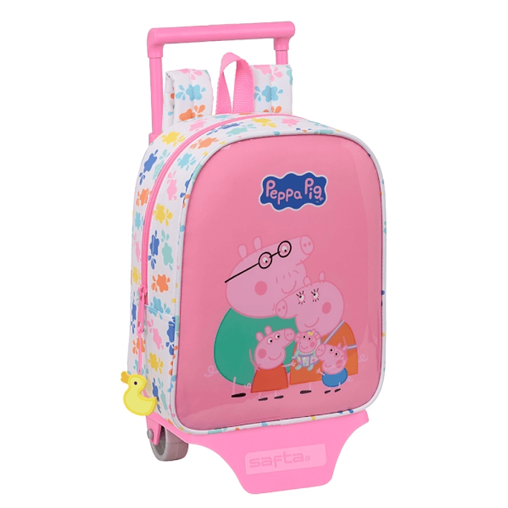 Safta Peppa Pig Baby Pig Mochila con Carro - Tarjeta ID - Asa Superior - Mochila Extraible - Carro Resistente - 6L - 220x100x270mm - Color Rosa 1