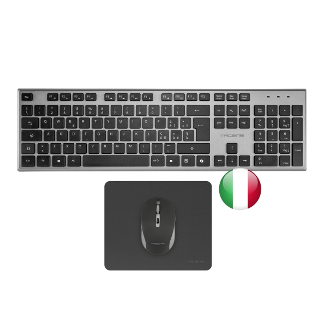 Tacens Zenith Combo Pack Inalabrico de Teclado Completo + Raton y Alfombrilla - Disposicion Italiana QWERTY IT - Teclas Silenciosas de Perfil Bajo - S 1