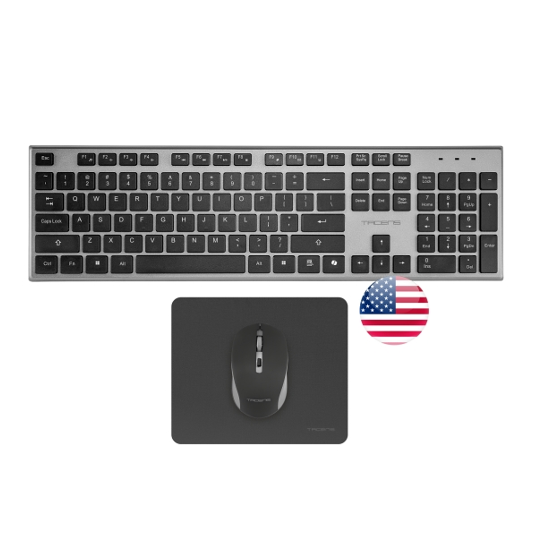Tacens Zenith Combo Pack Inalabrico de Teclado Completo + Raton y Alfombrilla - Disposicion Internacional QWERTY US - Teclas Silenciosas de Perfil Baj 1