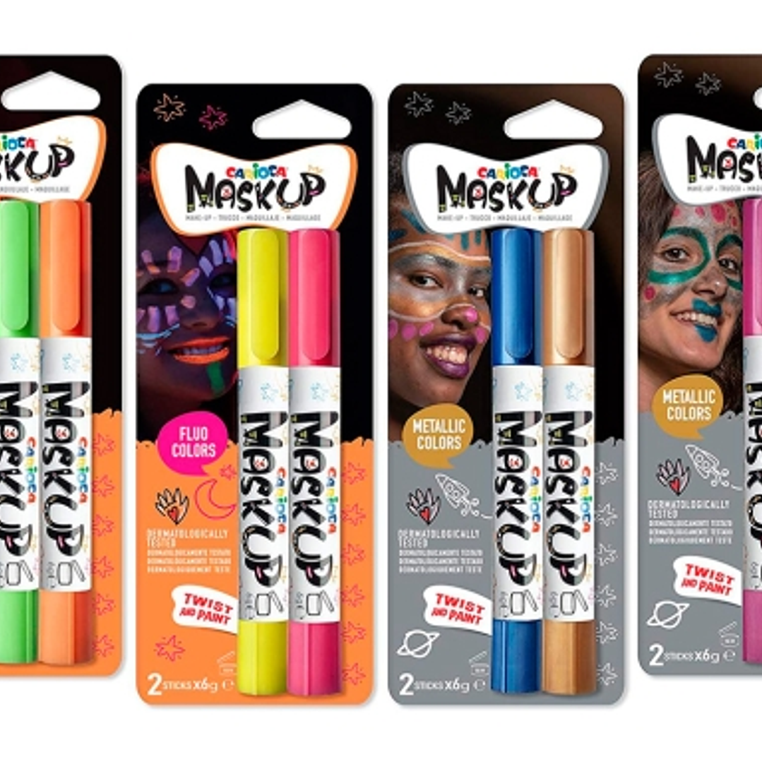 Carioca Mask Up Metallic & Neon Pack de 12 Blisters con 2 Lapices cada Uno - Brillantes y Lavables - Base Agua - Se Pueden Mezclar - Colores Metalicos 1