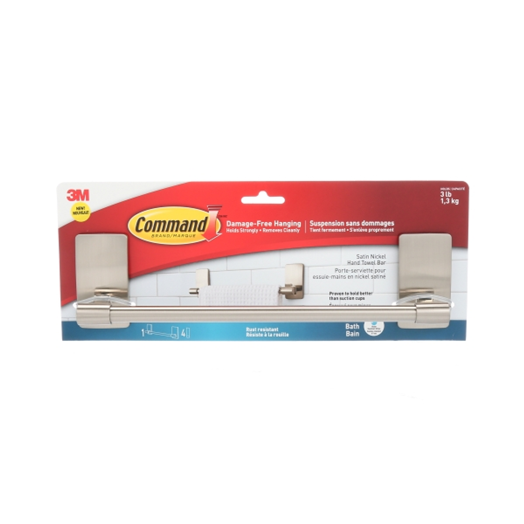 Command Toallero para Aseo - Soporta hasta 1.3kg - Incluye 4 Tiras Adhesivas Medianas - Resistente al Agua y Oxido - Color Niquel Satinado 1