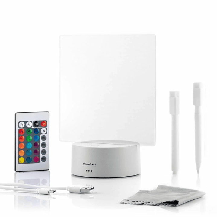 Innovagoods Lemo Tablero de Notas y Mensajes LED - Incluye Cable USB - RGB de Intesidad Regulable - Mando a Distancia - 15x19x9.5cm. - Color Gris 1