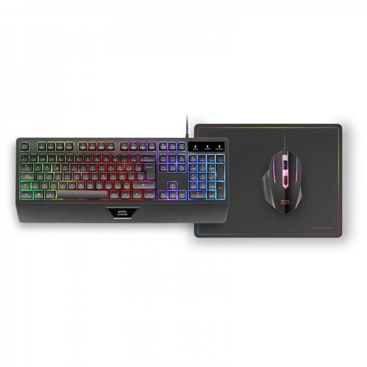 Mars Gaming MCP124 Combo Gaming 3en1 - Teclado H-Mech FRGB - Raton RGB Switches HUANO - Alfombrilla Nanotextil Rainbow - Compatibilidad Multiplataform 1