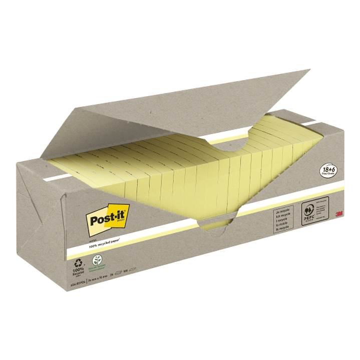 Post-It Pack de 24 Blocs de 100 Notas Adhesivas Recicladas - Forma Cuadrada - 76x76mm - Color Amarillo Claro 1