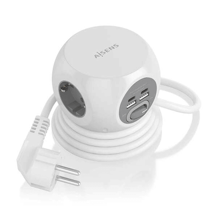 Aisens Regleta de Enchufes Sobremesa Multifuncion con 3 Tomas + 2xUSB-C - 2xUSB-A - 1.4m - Color Blanco 1