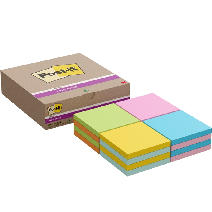 Post-It Super Sticky Pack de 16 Blocs de 90 Notas Adhesivas Reposicionables - 76x76mm - Colores Surtidos 1