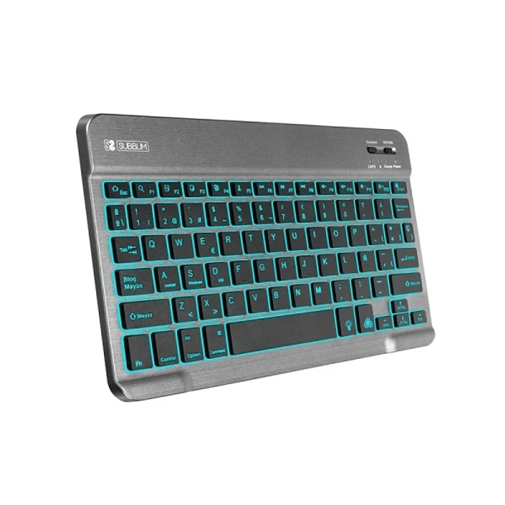 Subblim Teclado retroiluminado BT - 6mm de grosor - Conectividad Bluetooth 3.0 - Teclas de alta precisión - Batería Li-ion recargable - Color Gris 1
