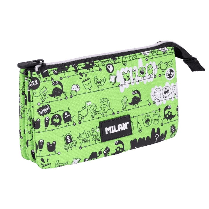 Milan Tandem 2 Estuche Portatodo - 5 Compartimentos - 22x12x4cm - Color Verde 1