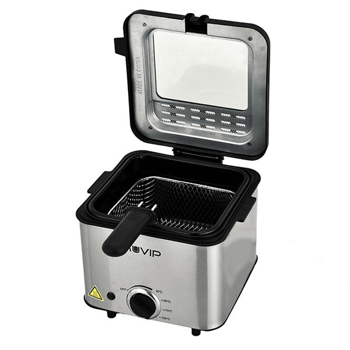 Muvip Freidora Electrica - 1.5 Litros - Asas Tacto Frio - Selector de Temperatura - Desmontable Para Facil Limpieza - Tapa con Ventana - 1000W 1
