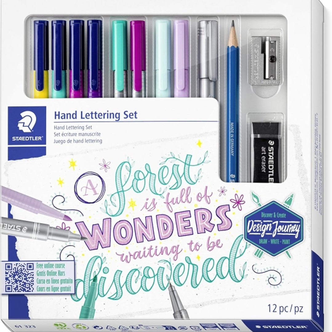 Staedtler Hand Lettering Set Design Journey Pack con 4 Rotuladores Triplus Color, 2 Triplus Fineliner, 2 Triplus Textsurfer, Rotulador Metalizado Plat 1